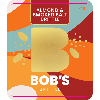 ob's Brittle Almond Smoked Sea Salt Brittle front label 125g Australian made