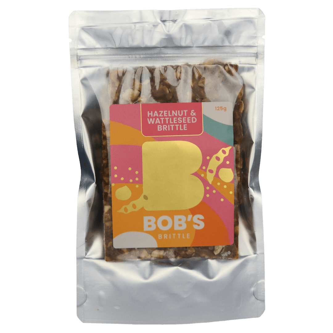 Bob's Brittle Hazelnut Wattleseed Brittle 125g pack handmade Blue Mountains NSW
