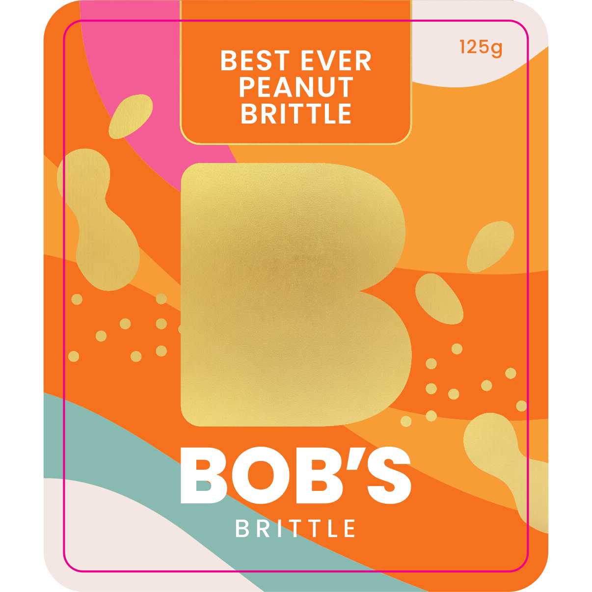 Bob's Brittle Best Ever Peanut Brittle front label 
— 125g Australian made
