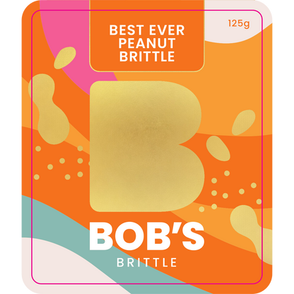 Bob's Brittle Best Ever Peanut Brittle front label 
— 125g Australian made