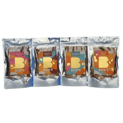 Bob's Brittle Sampler Pack four 125g packs peanut macadamia almond and smoked sea salt hazelnut and wattleseed